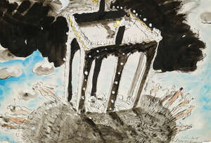 
	
		Michael Cullimore, British b.1936- "The Great Tide"; mixed media and collage on buff...