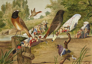 
	
		Jiri Kolar, 
		Czech 1914-2002- 
		'Birds for Hans Sachs', 1969-1972;
		intercollage,...