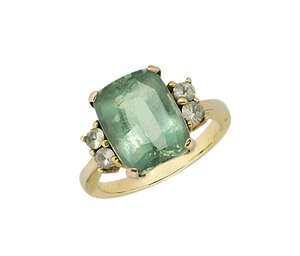 
	
		An aquamarine single stone ring, the single rectangular-cut aquamarine with colourless...