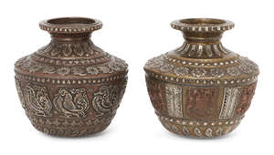 
	
		Two copper-alloy lotas, South India, possibly Tanjore, mid-19th century, the raised...