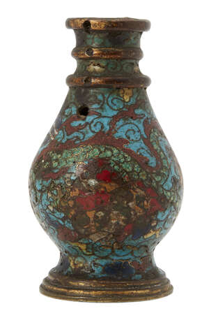 
	
		A Chinese cloisonné enamel small vase, Ming dynasty, decorated with a five-clawed dragon...