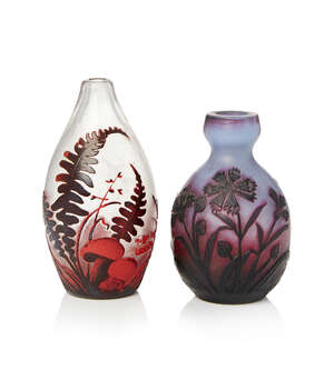 
	
		Muller freres, a small double-overlay cameo glass vase
		c.1905, signed in cameo Muller...