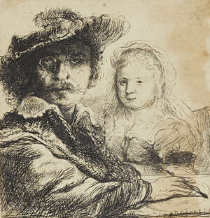 
	
		After Rembrandt Harmenszoon van Rijn, Dutch 1606-1669- Self-Portrait with Saskia; etching,...