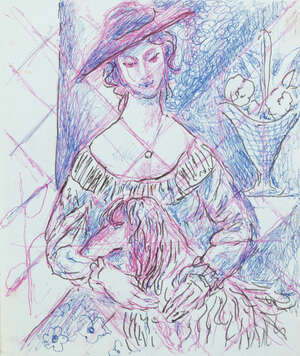 
	
		Marie Vorobieff Marevna, Russian 1892-1984- Study of woman with an Afghan hound; blue and...