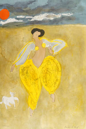 Linda Le Kinff, 
		French b.1949- 
		 
		Danseuse et Chien; 
		 
		lithograph in colours on wove, signed and numbered 102/200 in pencil, sheet 65 x 47.5