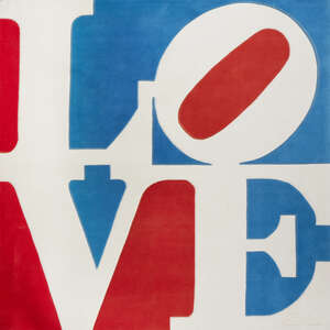 
	
		Robert Indiana,
		American 1928-2018-
		 
		Chosen Love, 1995;
		 
		wool rug in...