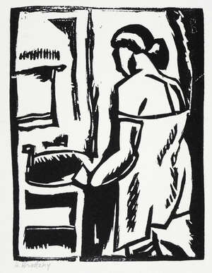 
	
		Horace Ascher Brodzky, 
		Australian 1885-1969-
		 
		Washbasin, 1919; 
		 
		linocut,...