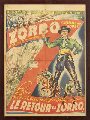 
	
		Zorro rides again, Le Retour de Zorro, French Moyenne Movie Poster, Imp. Delattre, ...