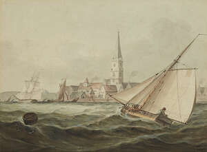 
	
		Samuel Owen, 
		British 1769-1857- 
		 
		Fishing Smack of a Southern Port; 
		 
		