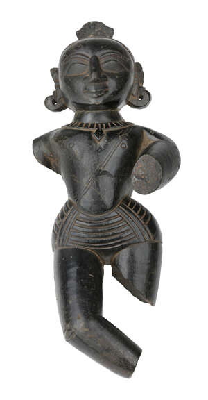 
	
		A Jain black stone fragmentary figure, India, 19th century, depicted wearing a necklace...