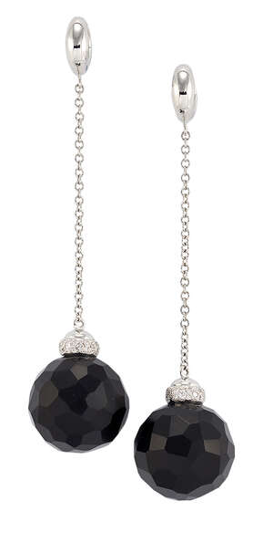 
	
		A pair of faceted jet and diamond earrings, by Pomellato, the faceted jet spheres with...