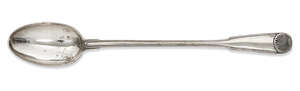 
	
		A Continental silver basting spoon, of fiddle, thread and shell pattern, 39.5cm long,...