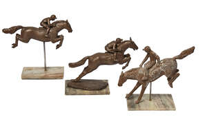 RTO John Bonar Dunlop ARBS,
		New Zealander/British 1916-1992-
		 
		Three steeplechase figures;
		 
		resin with granite bases, three, two signed on ba