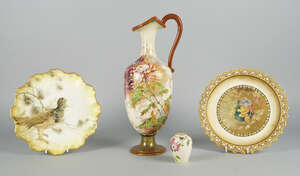 
	
		A Group of Doulton Wares comprising: two Burslem Cabinet plates, one with grape...