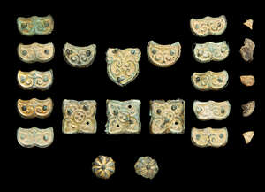 
	
		A group of eighteen Mongol gold panels from horse trappings, Iran, circa 12th century,...