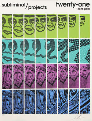 Shepard Fairey,
American b.1970-
 
Twenty-One, 2017;
 
screenprint in colours on Speckletone wove,...