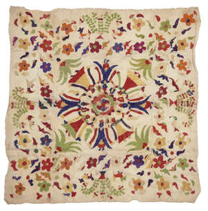 
	
		A silk embroidered textile panel depicting Krishna dancing with Gopis, Chamba,Punjab...