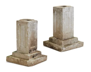 Two composition panelled column pedestals on stepped bases, 20th century, 52cm high (2)