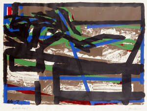 
	
		Frank Auerbach, 
		German/British b.1931-
		 
		Reclining Figure II, 1966; 
		 
		