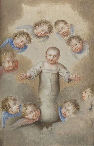 Circle of José de Páez, 
Mexican 1720-1790- 
Angels adoring the Christ child; 
pencil and...