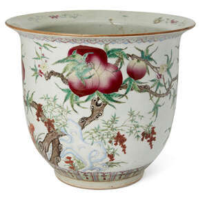 
	
		A Chinese porcelain 'nine peaches' jardiniere, mid-19th century, painted in famille rose...