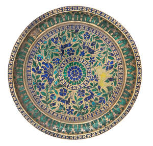 
	
		An enamelled silver gilt dish, Lucknow, North India, 18th century, of shallow circular...