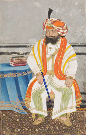 
	
		A portrait of Maharaja Gulab Singh of Jammu, Sikh school, Punjab, India, late 19th...