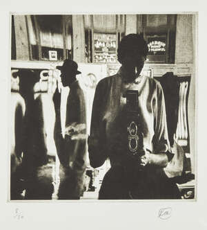 
	
		Eve Arnold OBE Hons FRPS, 
		American, 1912-2012- 
		Self-portrait in a distorting...