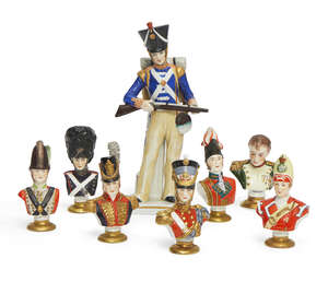
	
		A Continental porcelain model of a soldier from the Light Infantry of 1830, 20th century,...