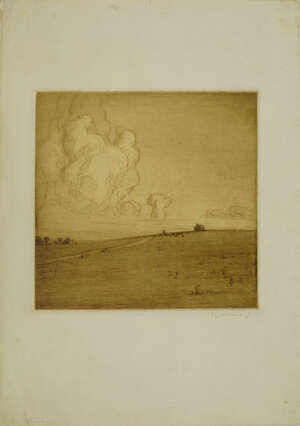 
	
		Cyril Henry Barraud, 
		British 1877-1965- 
		Shepherd with his flock; 
		etching,...