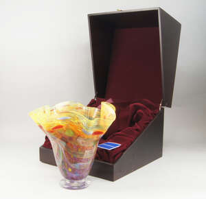 
	
		A Karyaneka Langkawi glass vase, of recent manufacture, with a frill form rim, inset with...