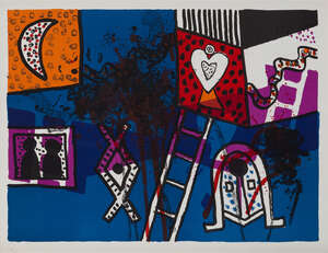 
	
		Alan Davie,
		Scottish 1920-2014-
		 
		Foxwatch (orange) XXI & V, 1970;
		 
		two...