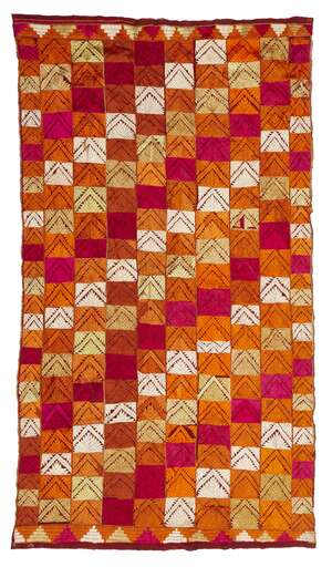 
	
		A Sikh Phulkari panel, Punjab, India, of rectangular form, the cotton ground embroidered...