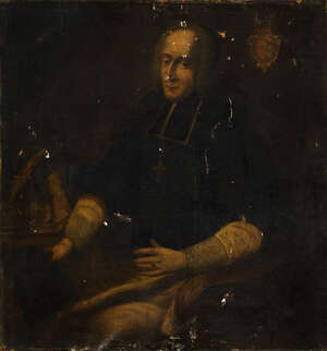 
	
		Italian School, 
		mid-18th century- 
		 
		Portrait of a cleric seated half-length...
