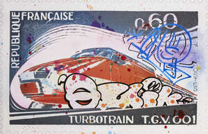 
	
		Quik,
		American b.1958-
		 
		Turbotrain, 2000s;
		 
		offset lithograph in colours...