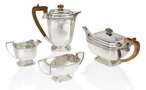 
	
		Cooper Brothers and Sons Ltd, 
		 
		Art Deco four piece tea and coffee set, 1937, 
		
