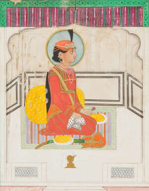 
	
		A portrait of Raja Hiraj Singh, Sikh School, Punjab, North India, circa 1835, opaque...