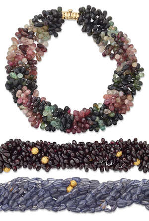 
	
		Annabel Jones, two gem-set torsade necklaces, by Annabel Jones, comprising: a tanzanite...