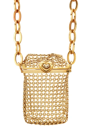 A mesh purse, the mesh-link purse with rectangular mount and heart shaped clasp, to oval trace...