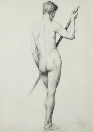 Henry Thomas Bosdet,&nbsp;British 1856-1934-&nbsp;
Standing male nude seen from behind;&nbsp;
pencil and...