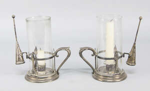 
	
		A pair of silver plated storm lamps by James Dixon and Son, late 19th/early 20th century,...