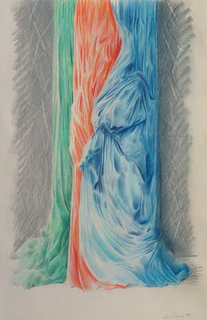 
	
		Adrian George, 
		British b.1944- 
		 
		Marble with drapes, 1985; 
		 
		pastel with...