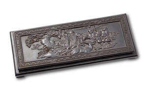 
	
		A Chinese carved wood rectangular stand, 20th century, carved in low relief to the top...