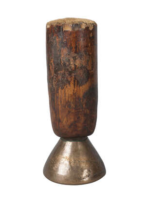 
	
		An unusual Tibetan bronze stupa mould, 19th century, inscribed to inside with row of...