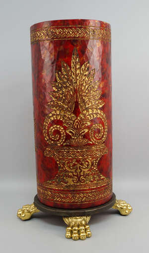 
	
		A Maitland Smith lacquered cylindrical umbrella stand, the body decorated with gilt...