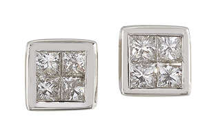 
	
		A pair of diamond earstuds, of princess-cut diamond four stone square cluster design,...