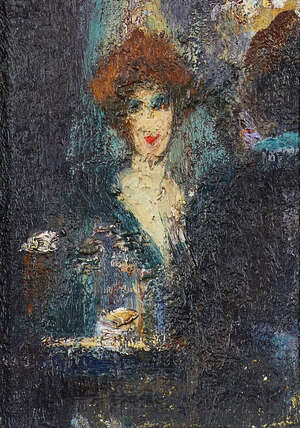 
	
		Geoffrey Roper, 
		British b.1942- 
		 
		Barmaid; 
		 
		oil on panel, signed with...