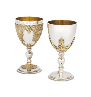 Two cased silver wine goblets, by Asprey & Co., London, c.1972, the first, a limited edition goblet numbered 29 (of 500) commemorating the 25th wedding anniver