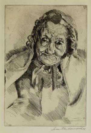 
	
		Leon Underwood, 
		British 1890-1975- 
		 
		Granny Ashdown, 1922;
		 
		etching, signed...