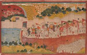 
	
		WITHDRAWN Maharaja Ram Singh in procession entering a fort, India, Kotah, circa 1850,...